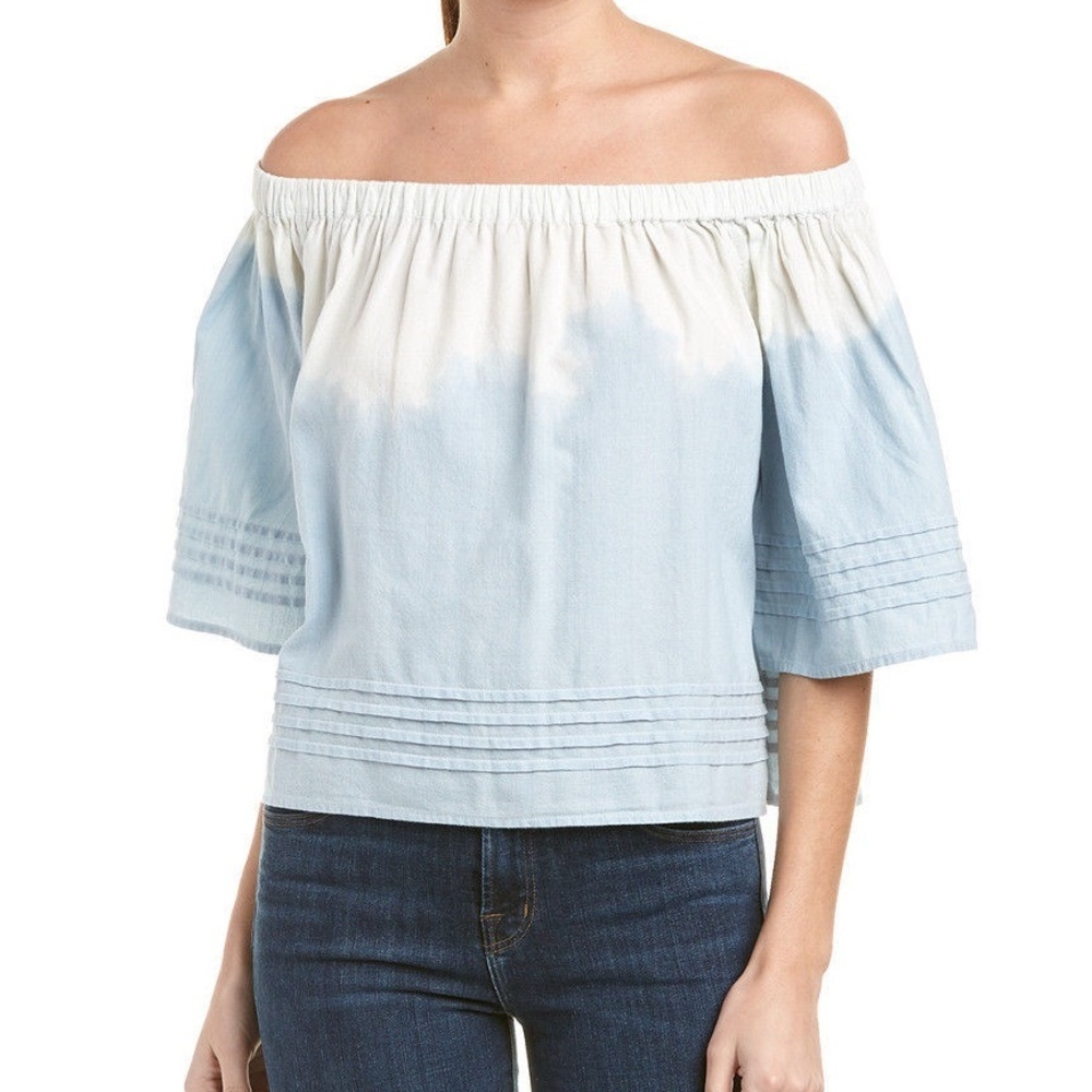 Young Fabulous & Broke Off-Shoulder Blue and White Blouse